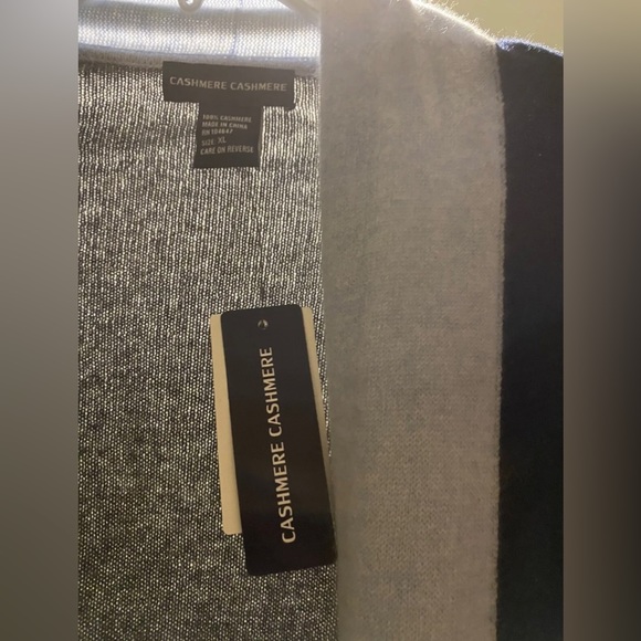 Cashmere Cashmere size XL 100% cashmere blue gray color block open front sweater - Picture 7 of 9
